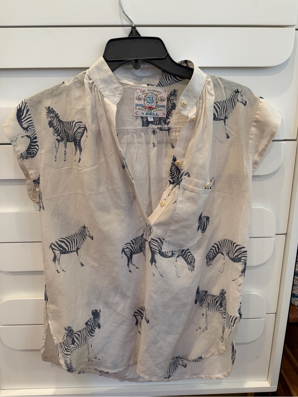BELL Zebra-Print Cream Blouse small